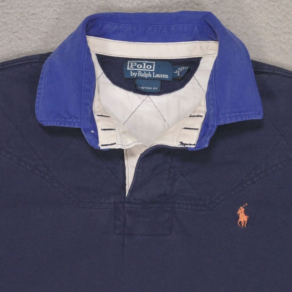Vintage Polo Ralph Lauren Rugby Shirt Mens Large Custom Fit Blue 80s 90s Rare